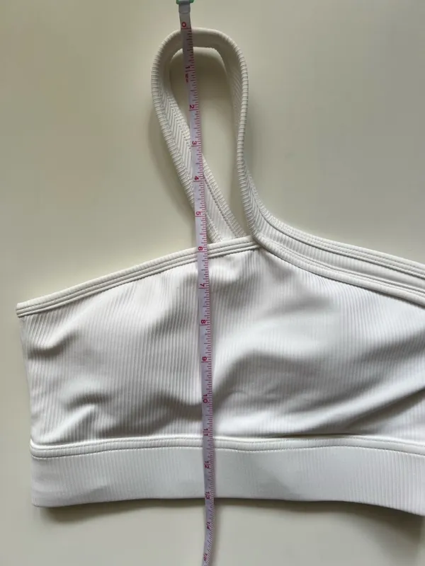 One Shoulder White Ribbed Seamless Crop Top Sculpting Minimalist Athleisure XS/S - Image 7