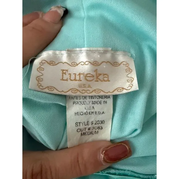 Y2K Eureka Aqua Mint Green Sequin Lace Mermaid Evening Gown Dress Medium - Image 4
