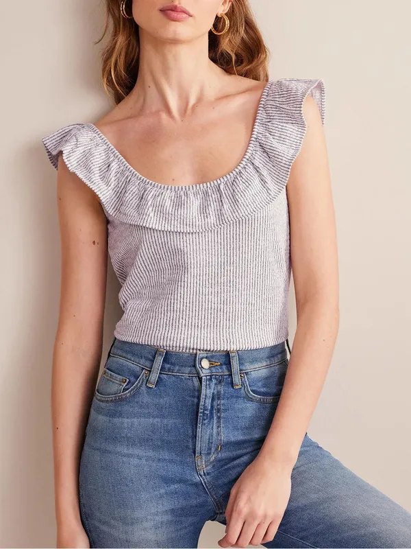 Boden Seersucker Frill Stripe Top Size 8 - Image 2