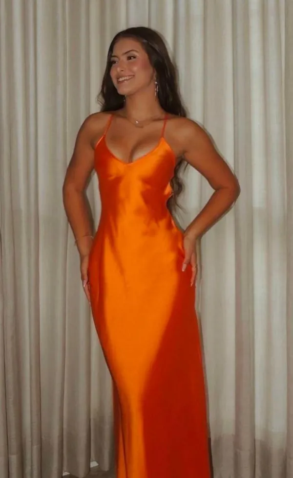 Zara dress maxi midi hot orange satin effect wedding party cocktail - Image 12