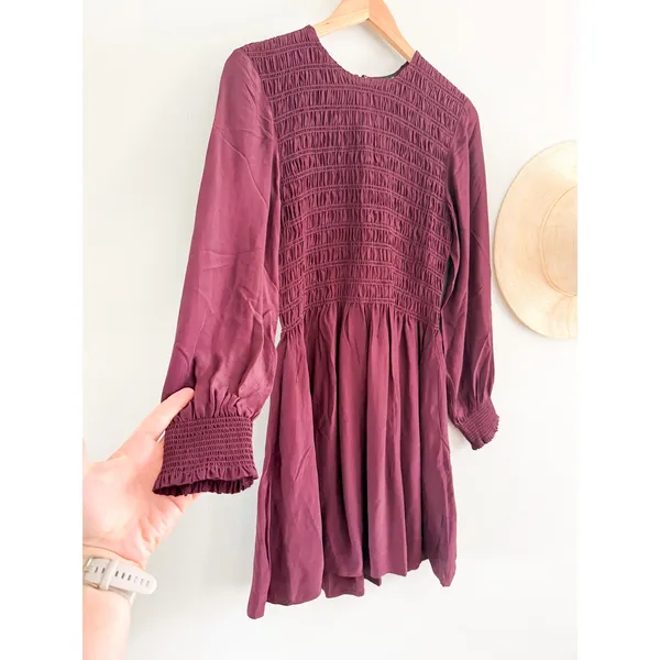 Madewell | NWT Smocked Mini Dress in Dark‎ Pomegranate | Sz S - Image 3