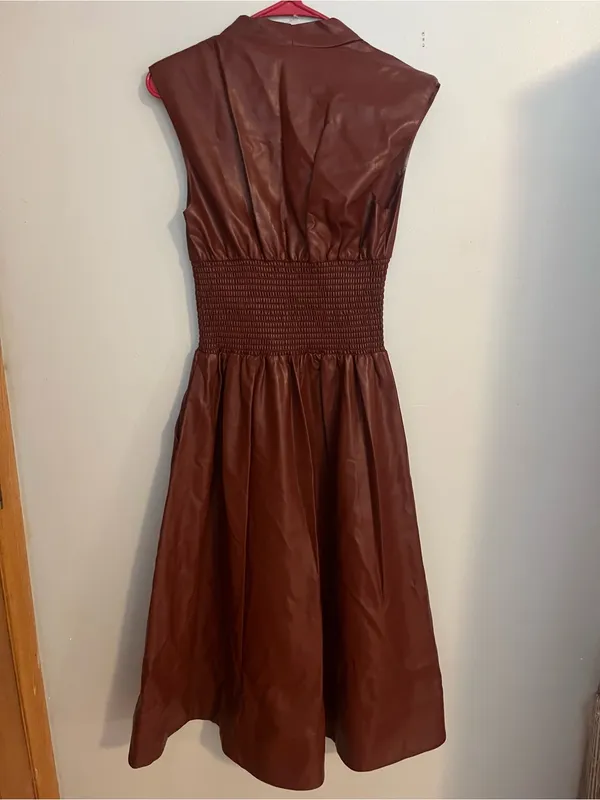 Anthropologie Chocolate Brown Zip-Front Midi Dress-Skirt - Image 6