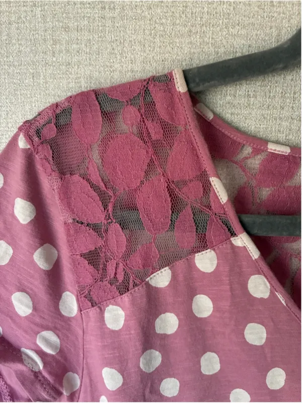 Garnet Hill Green Cotton Polka Dot Pajama Set Pink White Size Medium - Image 8