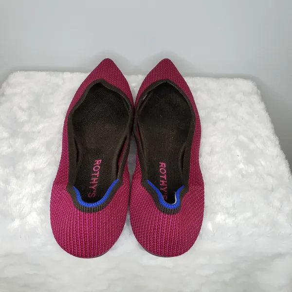 Rothy's The Point Flats Bright Magenta Knit Pointed Toe Washable Womens Size 9 - Image 2