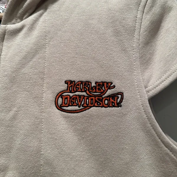 Harley Davidson Vintage‎ Y2K Sleeveless Hoodie Vest Beige Zip Up Womens Medium - Image 4