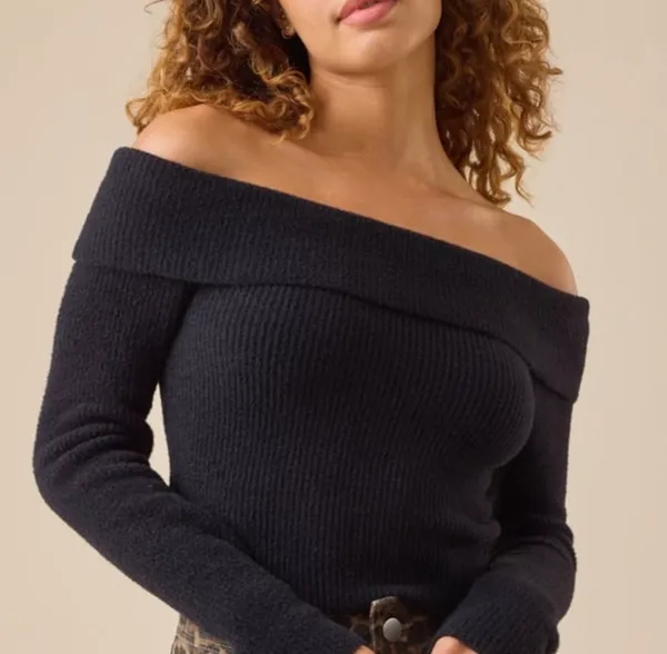 Altar'd State Black Off-the-Shoulder Ribbed Knit Sweater - Image 3