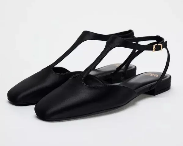 NWT BLACK SATIN EFFECT mary jane–style T-strap FLAT SHOES SIZE 7.5 - Image 9