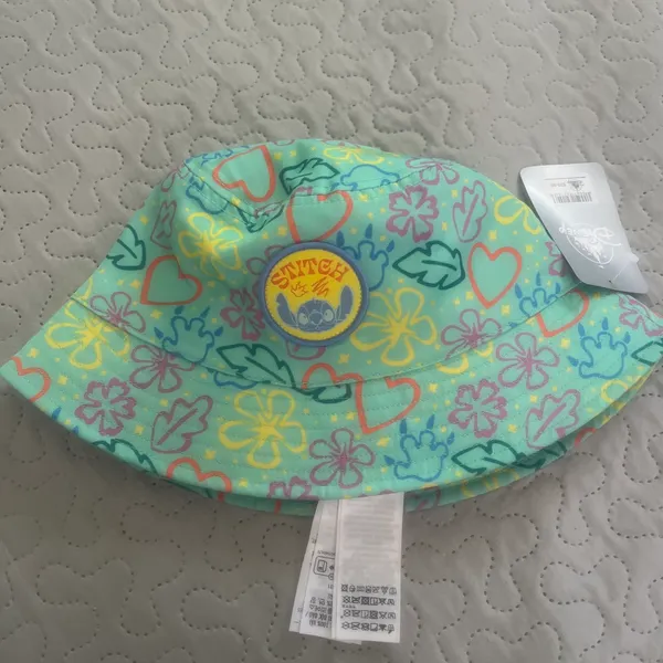 Disney parks Stitch Bucket Hat Floral Heart Pattern adult new summer blue cap - Image 3