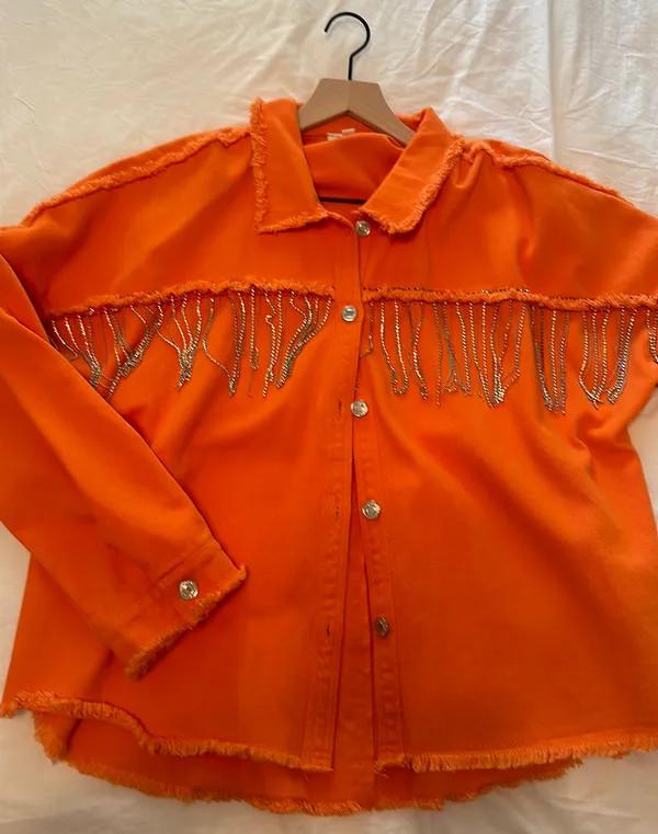 Denim Style Jacket Orange Size M - Image 3