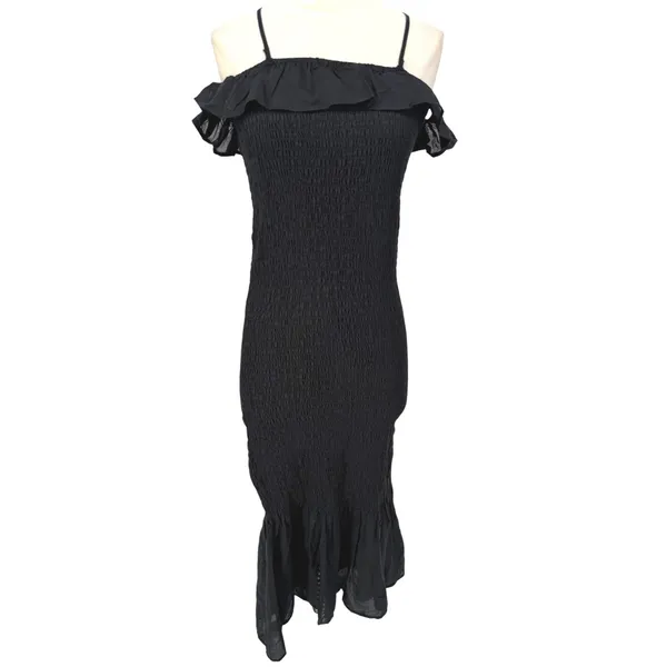 Anthropologie Celandine Off the Shoulder Smocked Midi Dress‎ Black Size XXS - Image 4