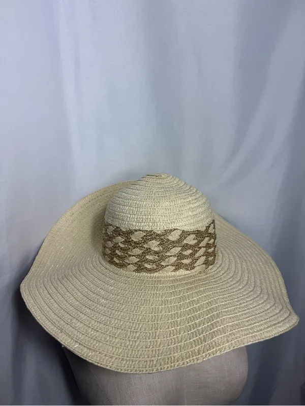 Women’s Wide Brim Straw Sun Hat - Cream with Tan Band NWOT - Image 5