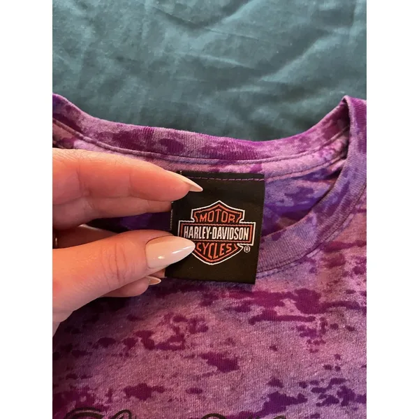 Vintage Y2K Harley Davidson Women's Small T-Shirt Bling Las Vegas Nevada Purple - Image 6