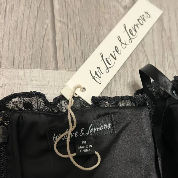 For Love & Lemons $259 Jourdan Black Mini Strapless Dress Gloves Goth Punk Sheer - Image 6