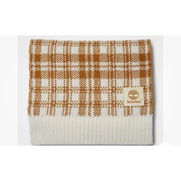Timberland‎ Buffalo Plaid Knit Scarf in Wheat/Cream Chunky Women’s Unisex OS NWT - Image 5