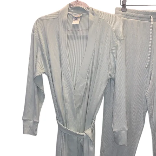 Land’s End Women's Light Green Ribbed Intimate Set Robe & Pants Pajama - Image 3