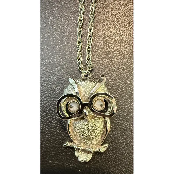 FAB Womens Pendant Necklace Silver Owl Moving Glasses Vintage Costume‎ Jewelry - Image 2