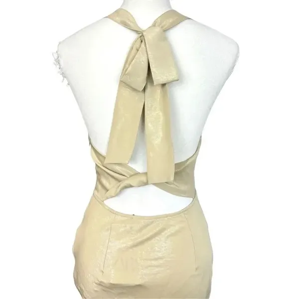 Zara Iridescent Satin Effect Mini Dress Draped Neck Open Back XS Gold Beige Y2K - Image 7