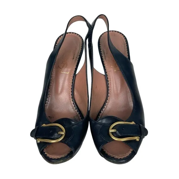 YVES SAINT LAURENT Black Leather Sling Back Heels - Size 36.5 - Image 4