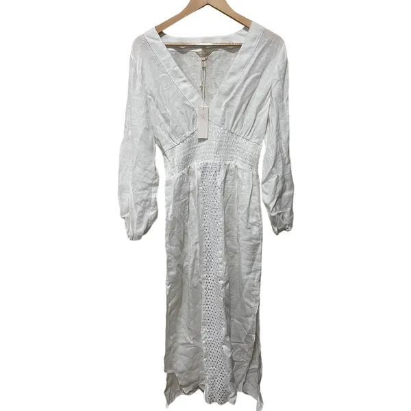 Rebecca Taylor Long Smock Waist Linen &‎ Crochet Dress Size Large - Image 12