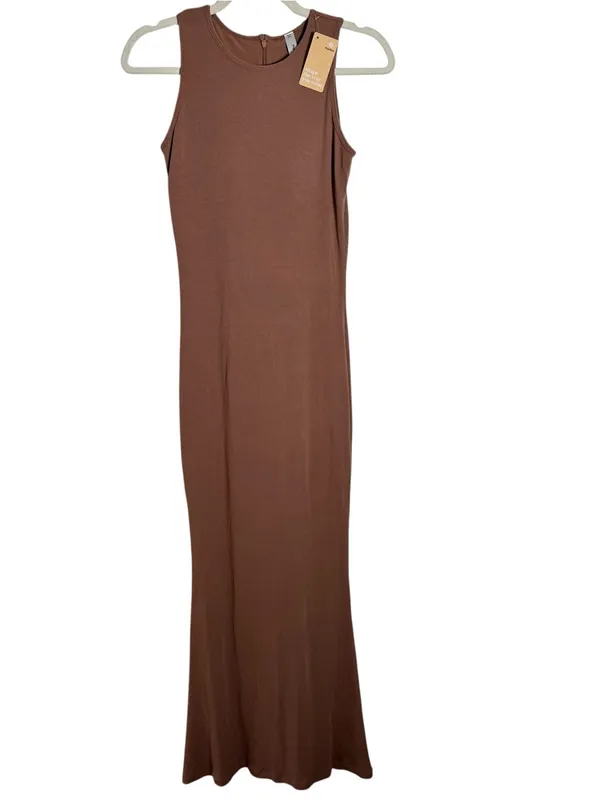 Popilush Built In Shapewear Modal Maxi Dress Light Brown L NWT Body Shaper - Image 10