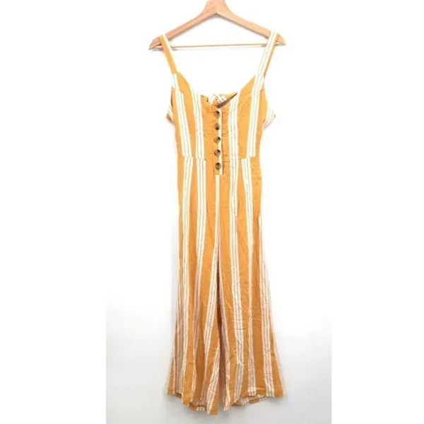 ✨ Tie back button front white yellow stripe jumpsuit✨ - Image 4