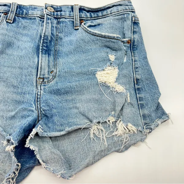 Abercrombie & Fitch High Rise Mom Lt Blue Factory Distressed Cutoff Jean Short - Image 3