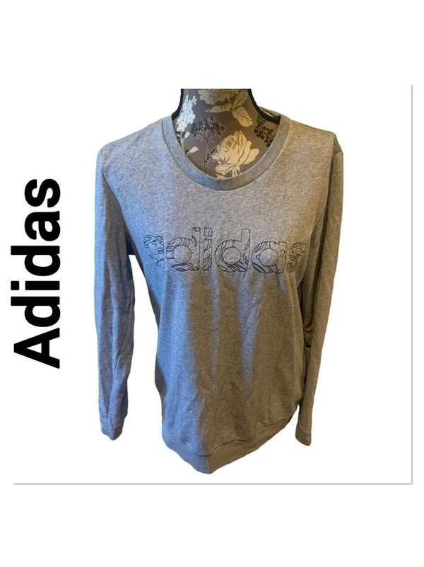 ADIDAS Gray Long Sleeve Logo T-shirt size medium - Image 2