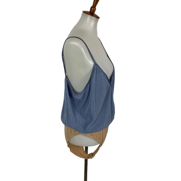 Wayf Womens Bodysuit XL Blue Sleeveless Surplice V-Neck Pleated Clubwear Y2K - Image 4