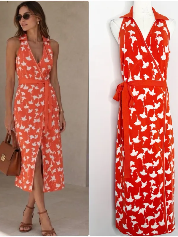 Diane von Furstenberg for Target Sweater Wrap Maxi Dress Size Large Orange White - Image 2
