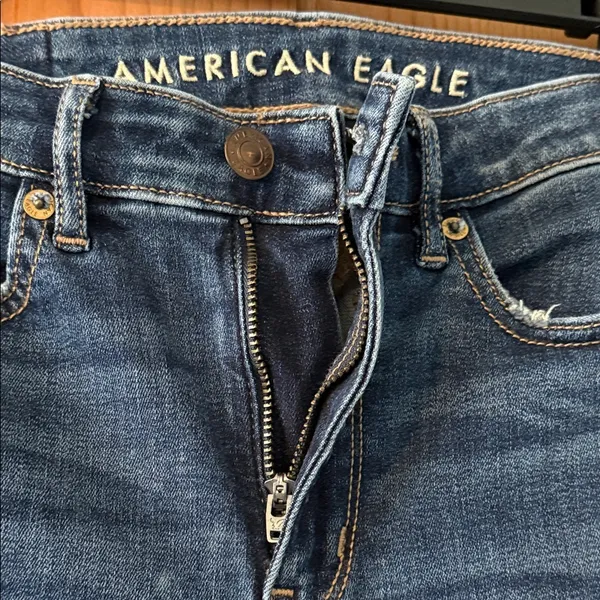 American Eagle Outfitters Size 0 Super Hi-Rise Flare Dark Blue Stretchy Jeans - Image 4