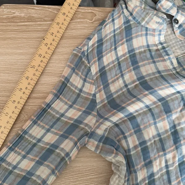 Anthropologie‎ Small NEW Plaid Tunic Shirt Peasant Lagen Relaxed Cotton Gauze - Image 9