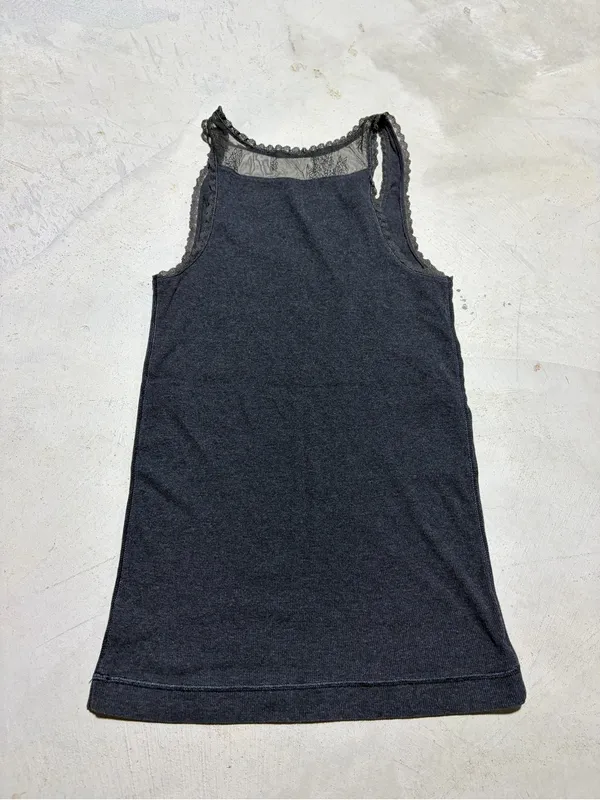 American Eagle y2K Women's gray Lace-Trim Tank Top large - Image 8
