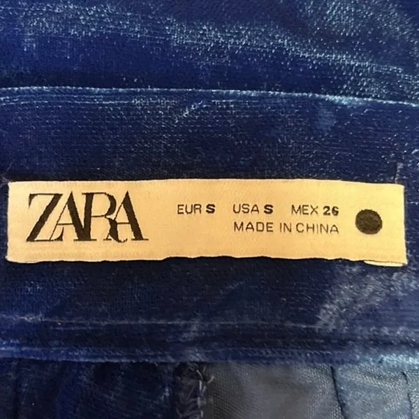 Zara Blue Velvet Velour High Waist Wide Flared Leg Crop Ankle Trousers Pants S - Image 8