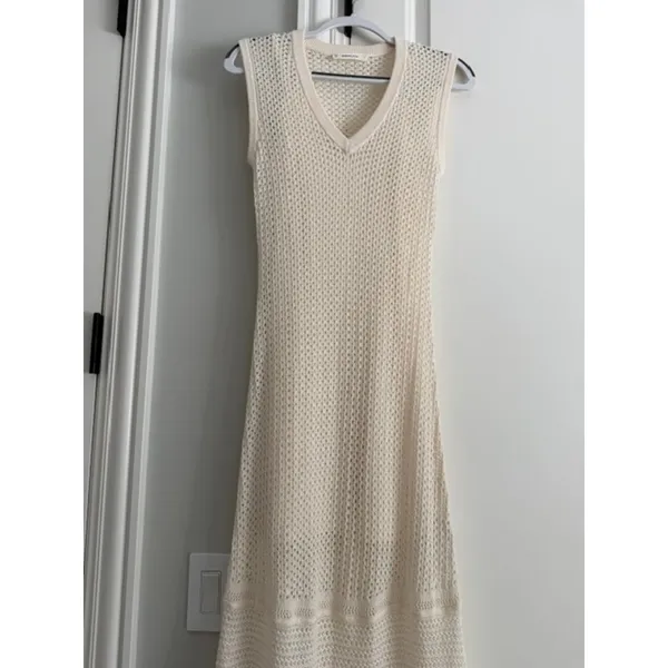 Everlane NWOT Lace Knit Maxi Sweater Dress W/Slip Bone Small Organic Cotton - Image 4