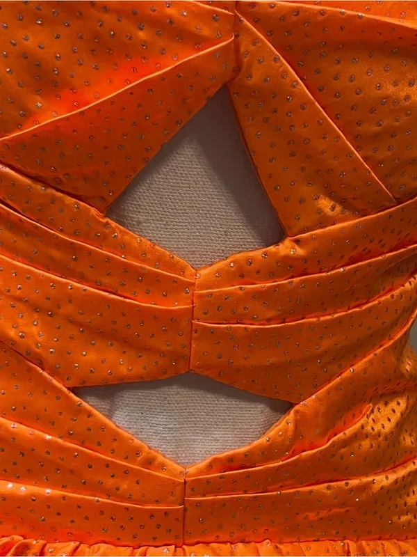 Boutique #25-4 Vibrant Orange sweetheart A line three ruffle tier silver dot-Size 0 (XS) - Image 7