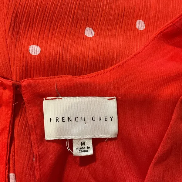 French Grey Red Dress with White Polka Dots - Image 4