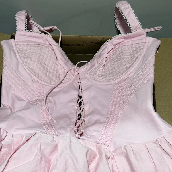 Oh Polly Pintucked‎ Lace-Up Corset Mini Dress in Blush Size 6 C28 - Image 7