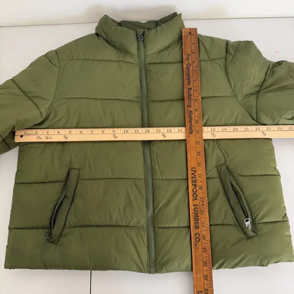 Puffer Jacket Green Quilted Crop Full Zip Mock Neck‎ Womens Size Large Winter - Image 8