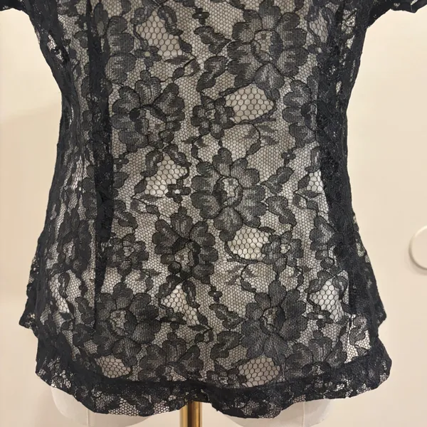 VTG 80s Victorias Secret Gold Label Black Floral Lace Sheer Lingerie Top‎ Small - Image 7