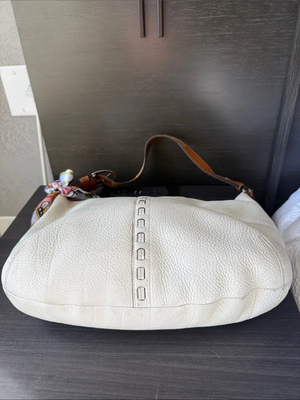 Coach Leather Hobo Bag with Tan Strap and White Body - Image 5