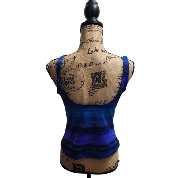 Longitude Top Womens Size 12 Blue Gradient Sleeveless Square Neck Coastal Retro‎ - Image 2