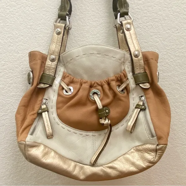 B. MAKOWSKY Tan Beige Gold Leather Slouchy Double Handle Shoulder Bag - Image 4