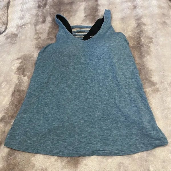 Toad&Co Women’s Blue Sleeveless Tank w Cups Medium Ladder Back Stretch Casual - Image 2