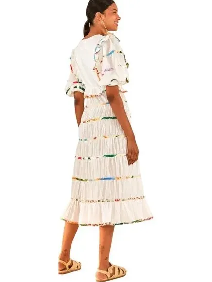Farm Rio Mixed Off-White Prints Midi Dress, Size Large, NWT - Image 2