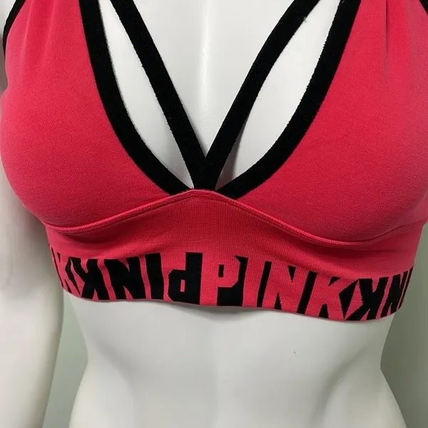 PINK VS Cool & Comfy Strappy Bralette Medium Neon Candy Coral - Image 4