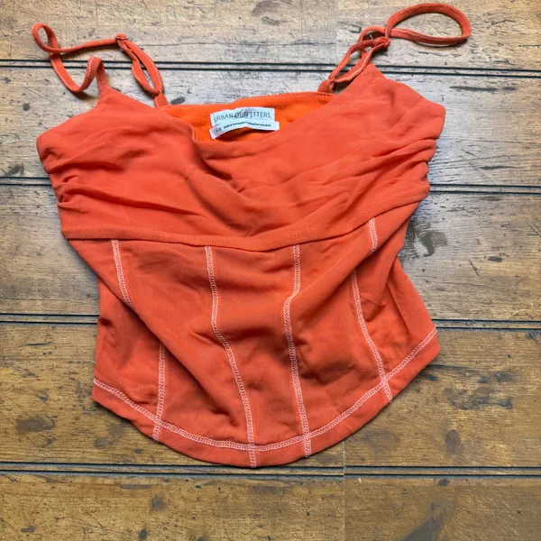 Urban Outfitters Orange Mesh Corset Cami Top Cowl Neck Contrast Stitch‎ Small - Image 2