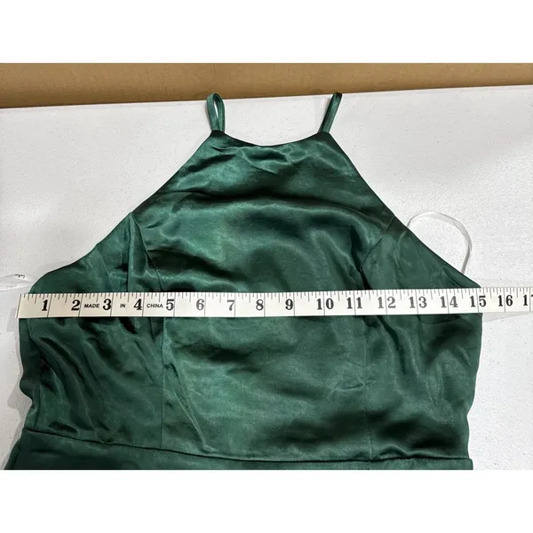 Lulus Emerald Green Satin Maxi Formal Dress Sleeveless Halter S Bridesmaid *FLAW - Image 12