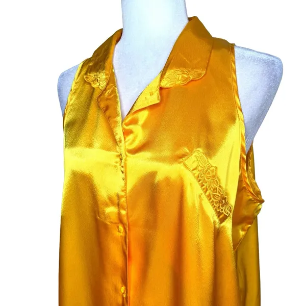 Vintage Stefanie Lingerie Slip‎ Dress L Chemise Button Golden Yellow Hong Kong - Image 4