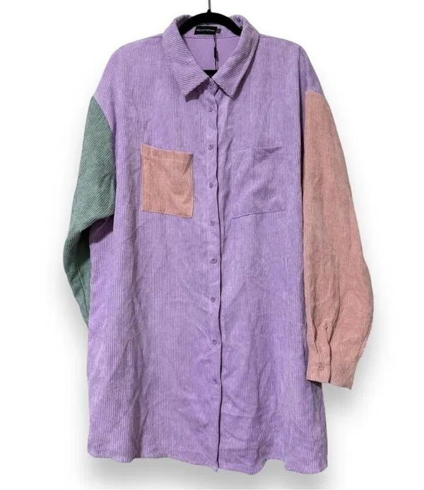 PRETTY LITTLE THINGS 10 color block corduroy pocket front oversized shirt dress - Image 8