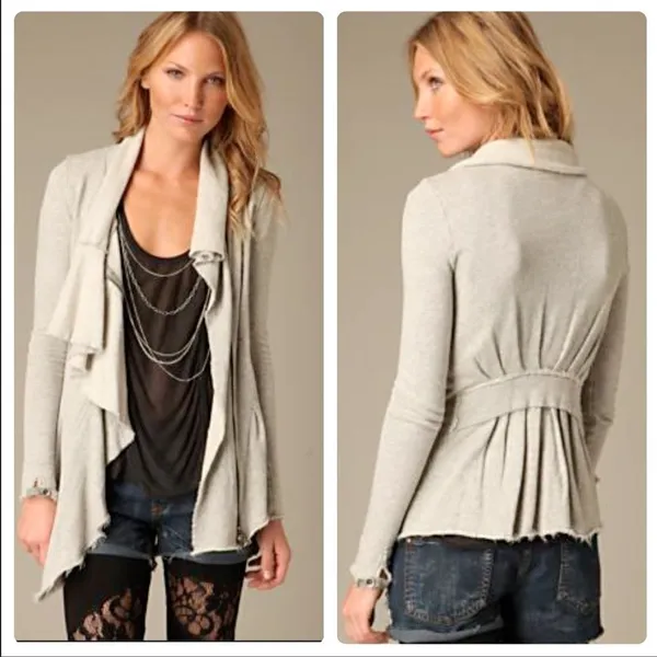 We the Free Free People Ebb and Flow Zip Up Ruffle Sweatshirt size XS Gray - Image 2